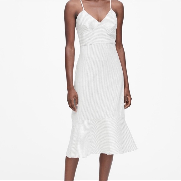 Banana Republic Linen Cotton Midi Dress stripe 10 - Picture 3 of 6